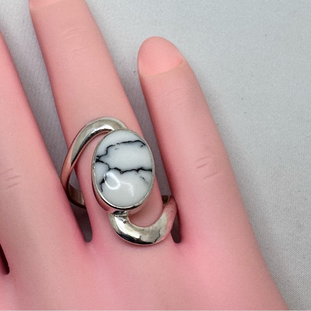 Vintage Mexico Magnesite Stone Ring Silver Modernist Statement Southwestern